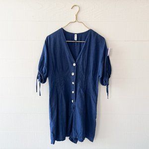 ZARA Linen Blend Blue Romper Size Large